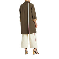 Paletot en gabardine de coton à ruban rayé - Olive
