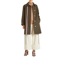 Paletot en gabardine de coton à ruban rayé - Olive