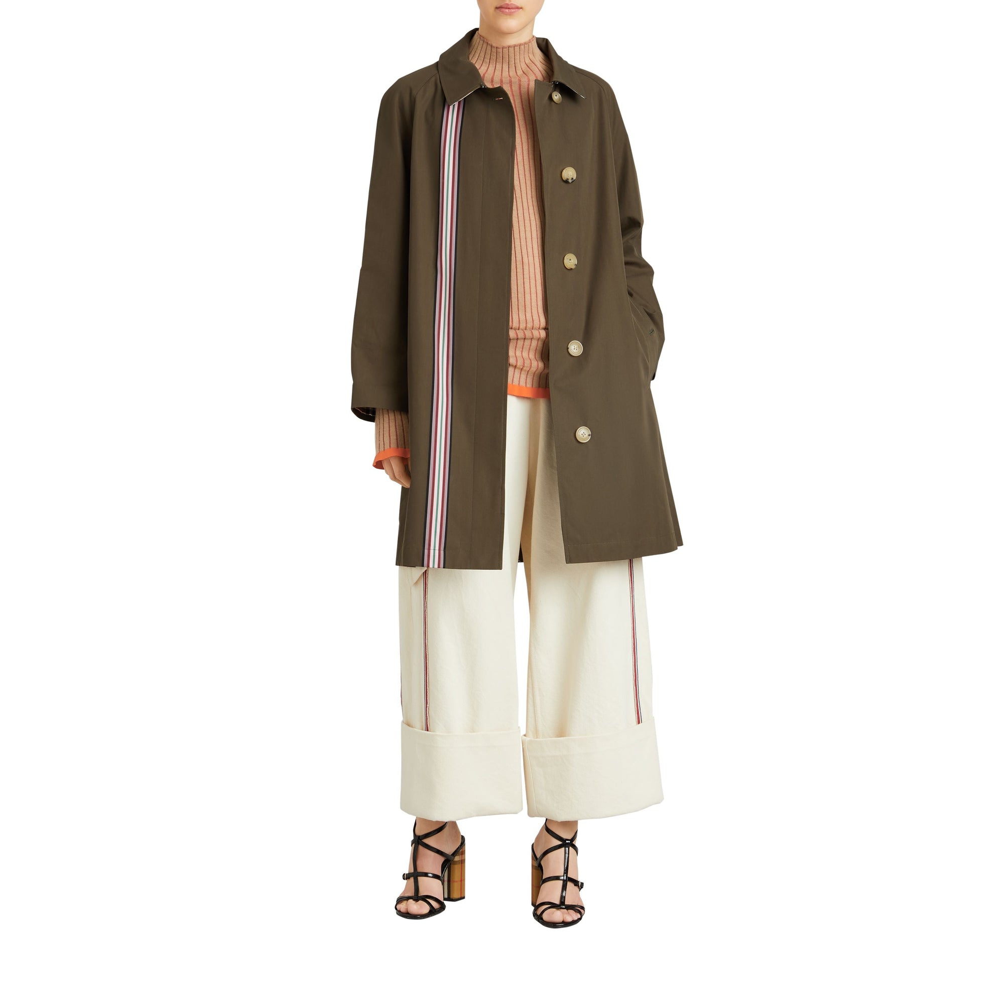 Paletot en gabardine de coton à ruban rayé - Olive