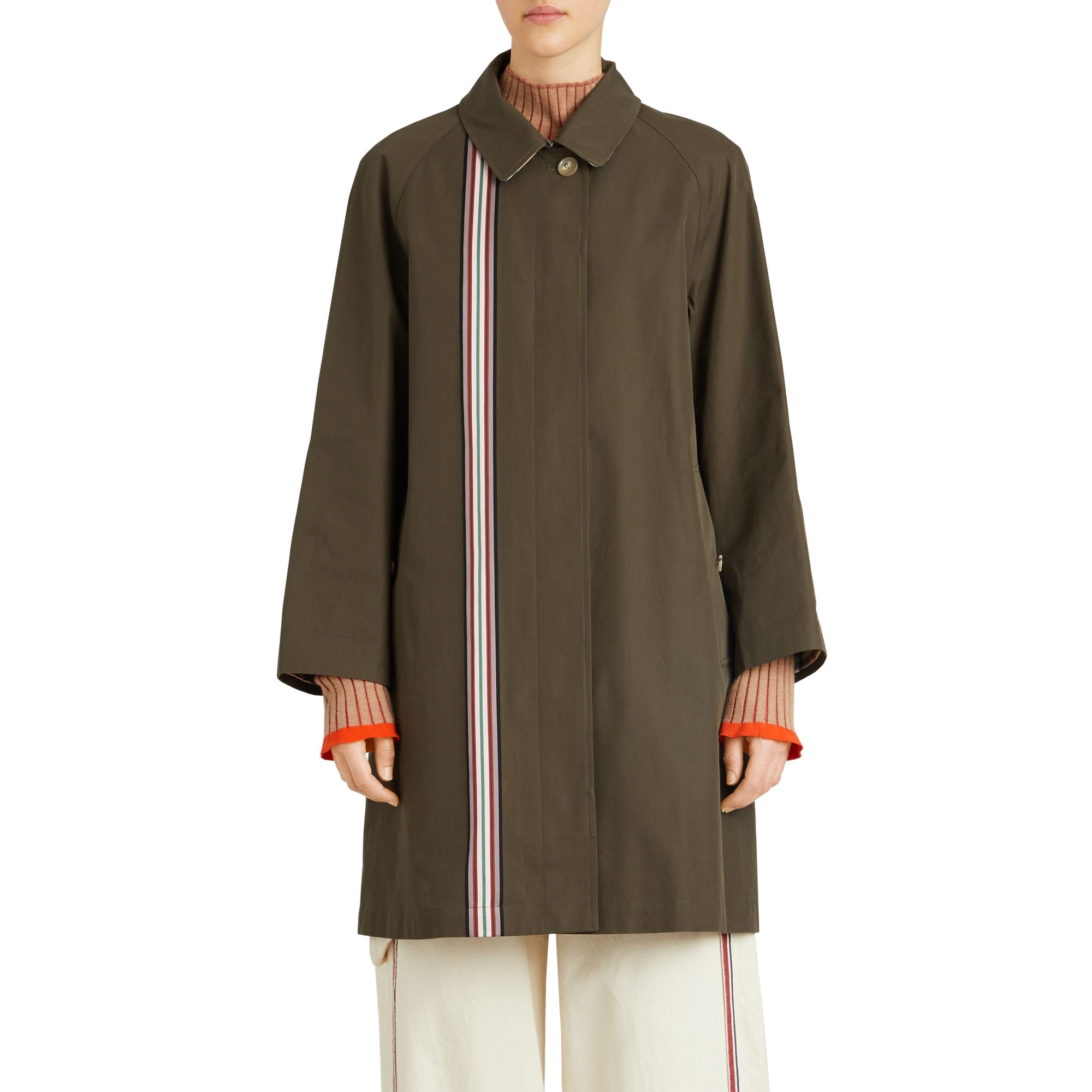 Paletot en gabardine de coton à ruban rayé - Olive