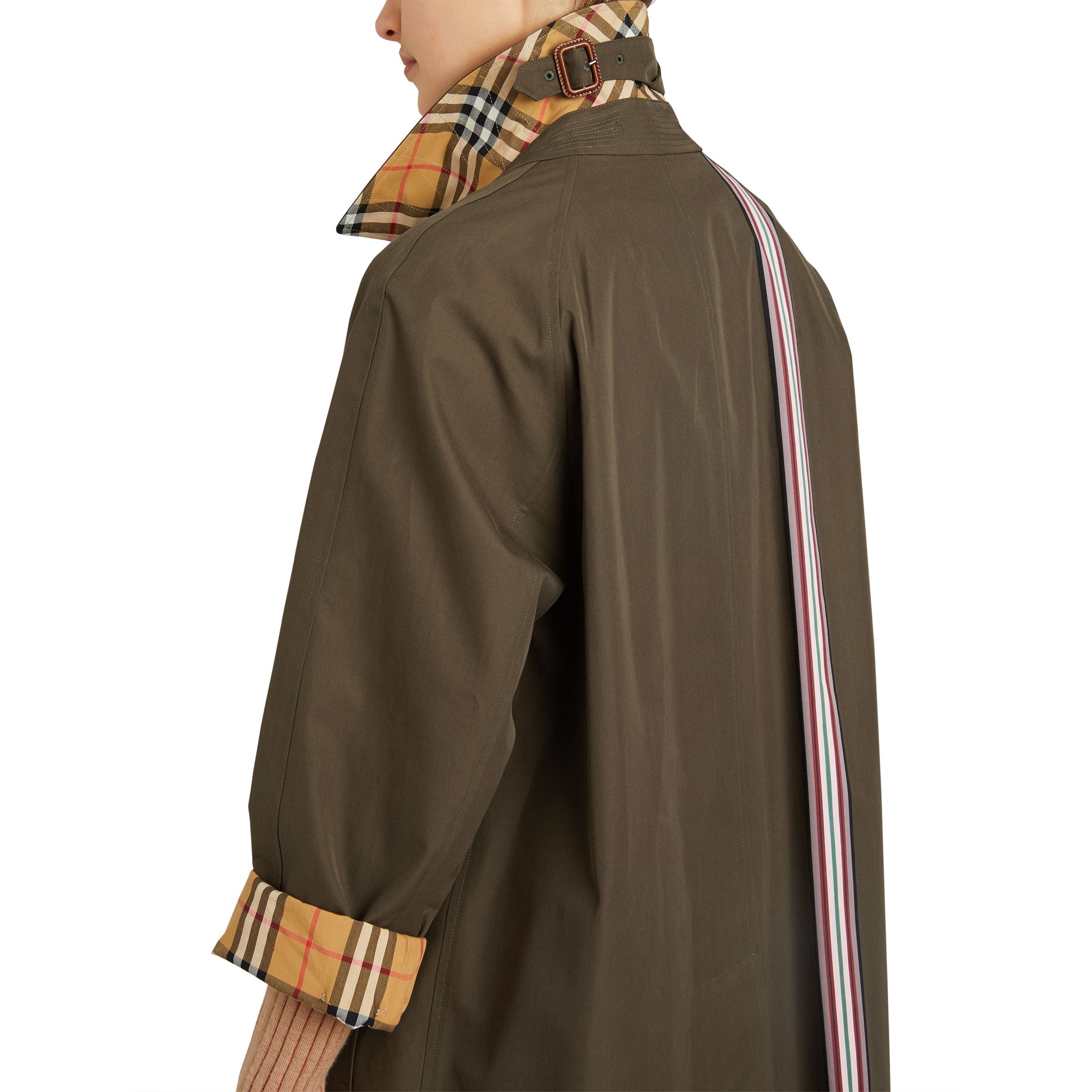 Paletot en gabardine de coton à ruban rayé - Olive