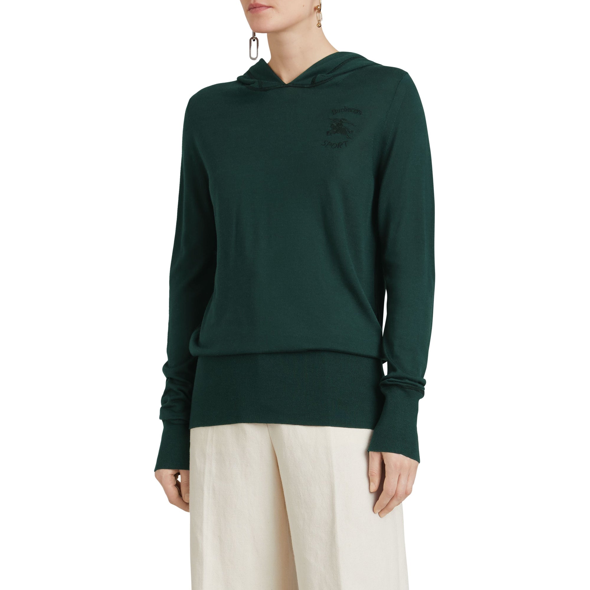 Sweat à capuche en soie et cachemire brodé - Pigment Green