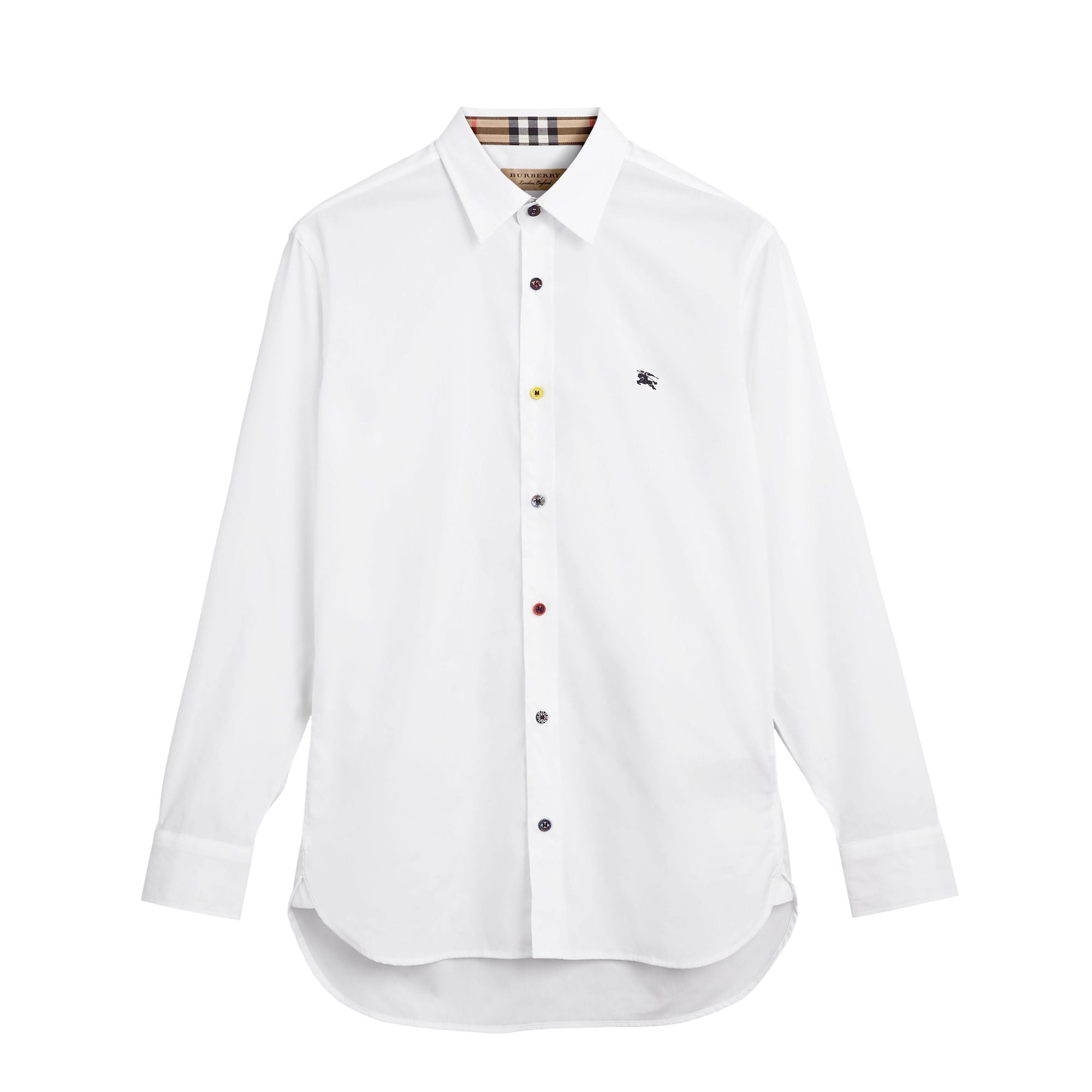 Chemise extensible à bouton contrastant - White