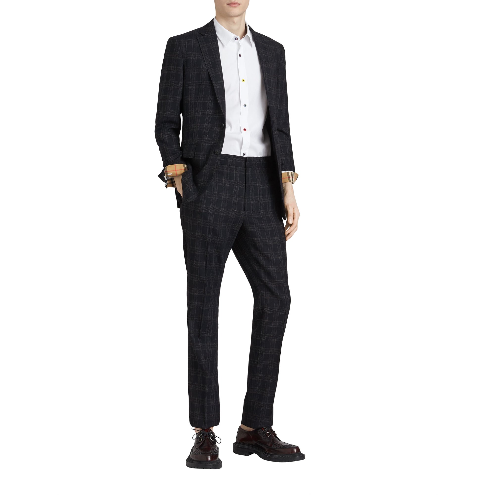 Chemise extensible à bouton contrastant - White