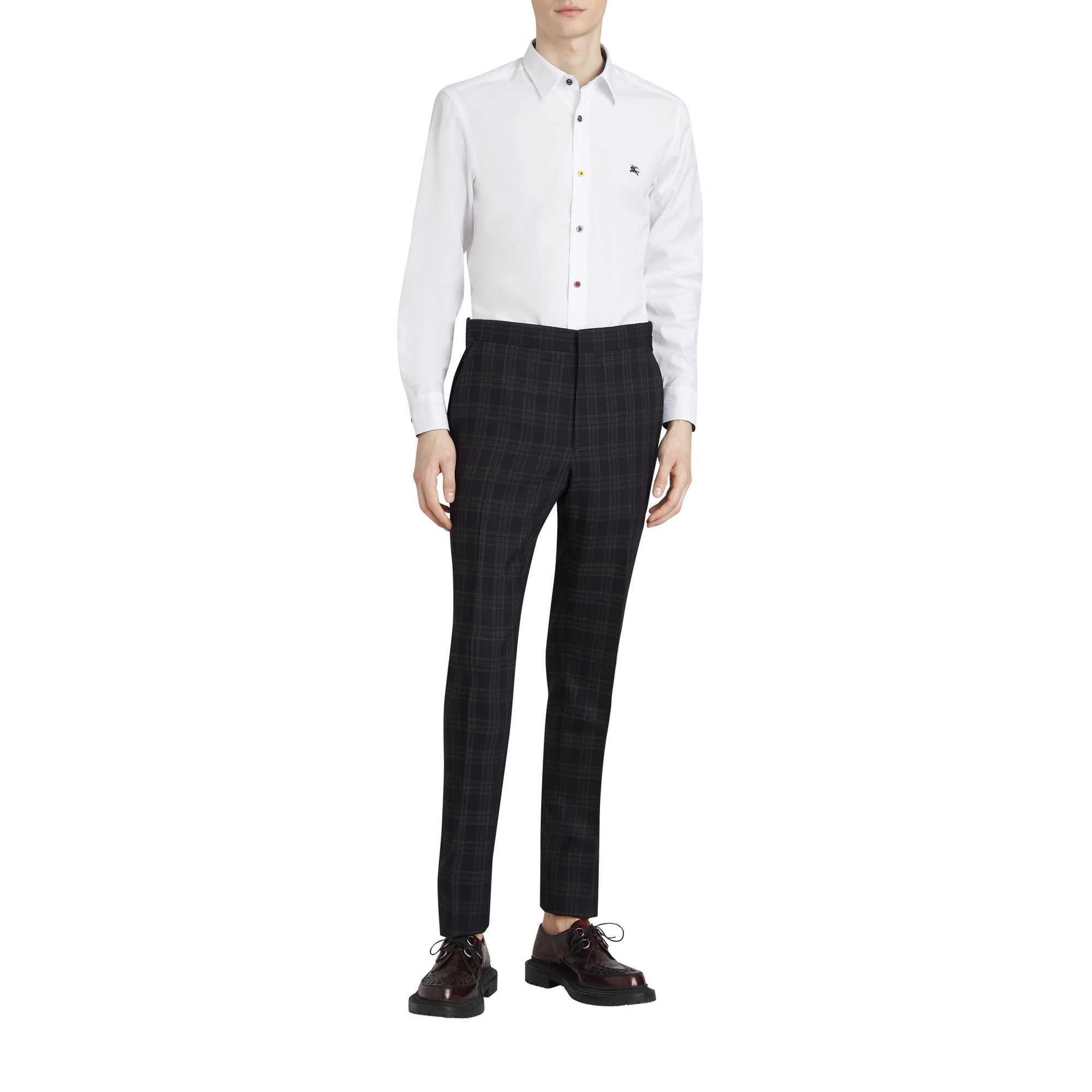 Chemise extensible à bouton contrastant - White