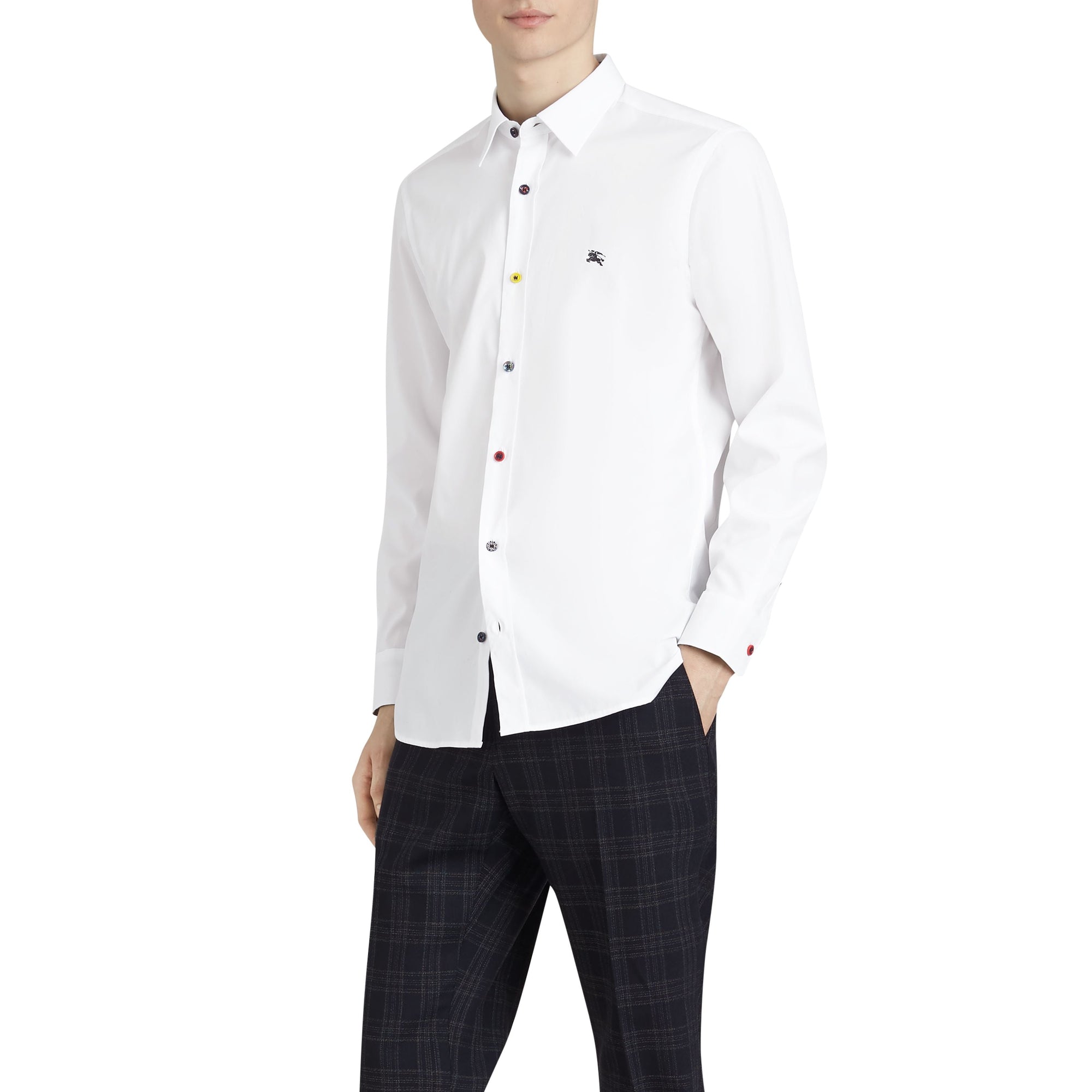 Chemise extensible à bouton contrastant - White