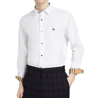 Chemise extensible à bouton contrastant - White