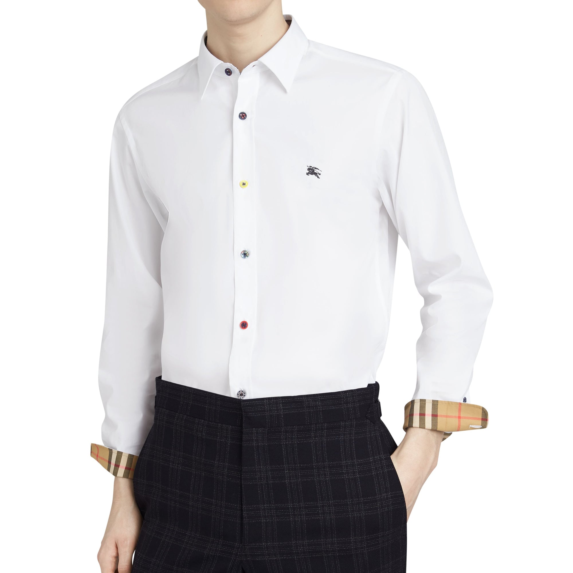 Chemise extensible à bouton contrastant - White