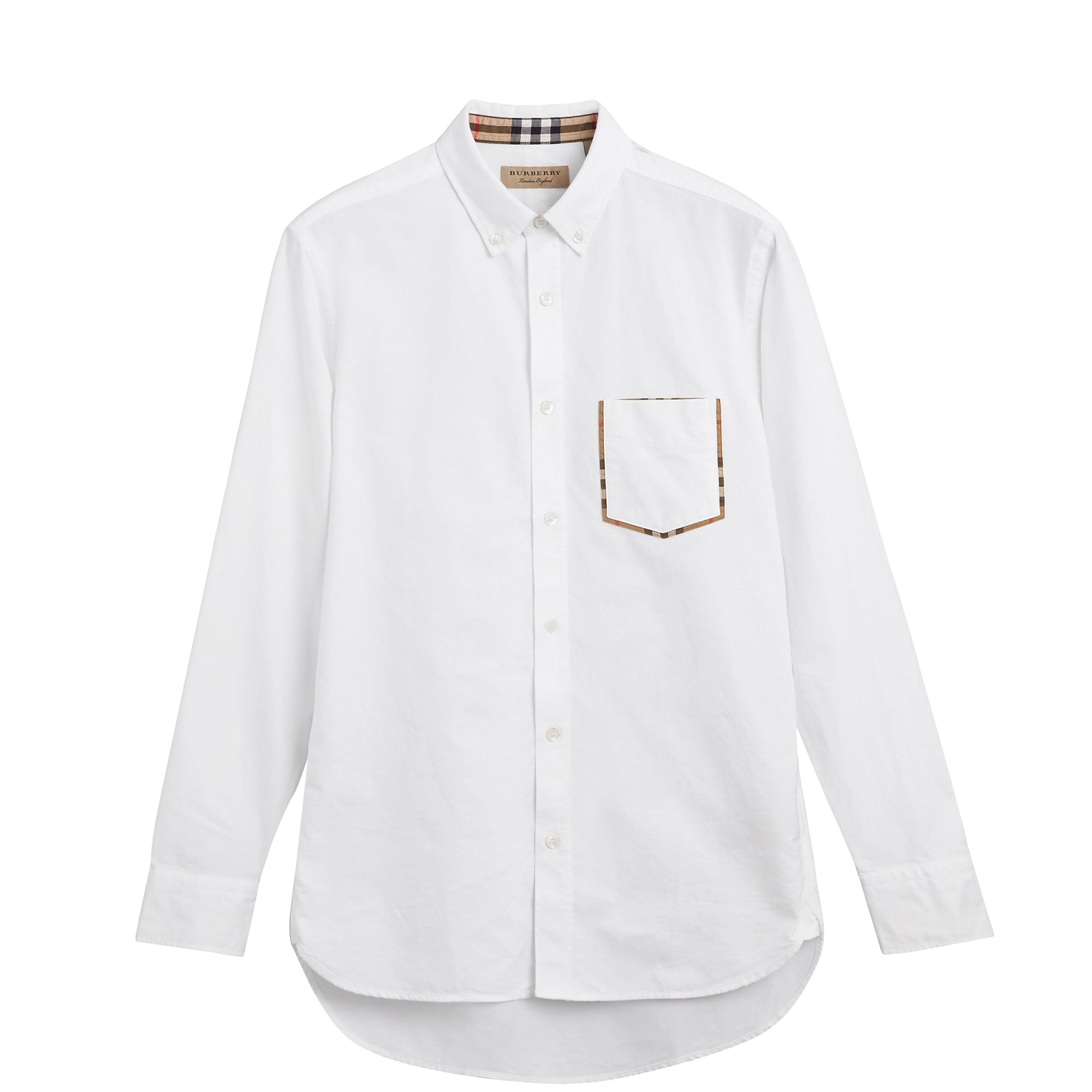 Chemise Oxford en coton à détails check - White