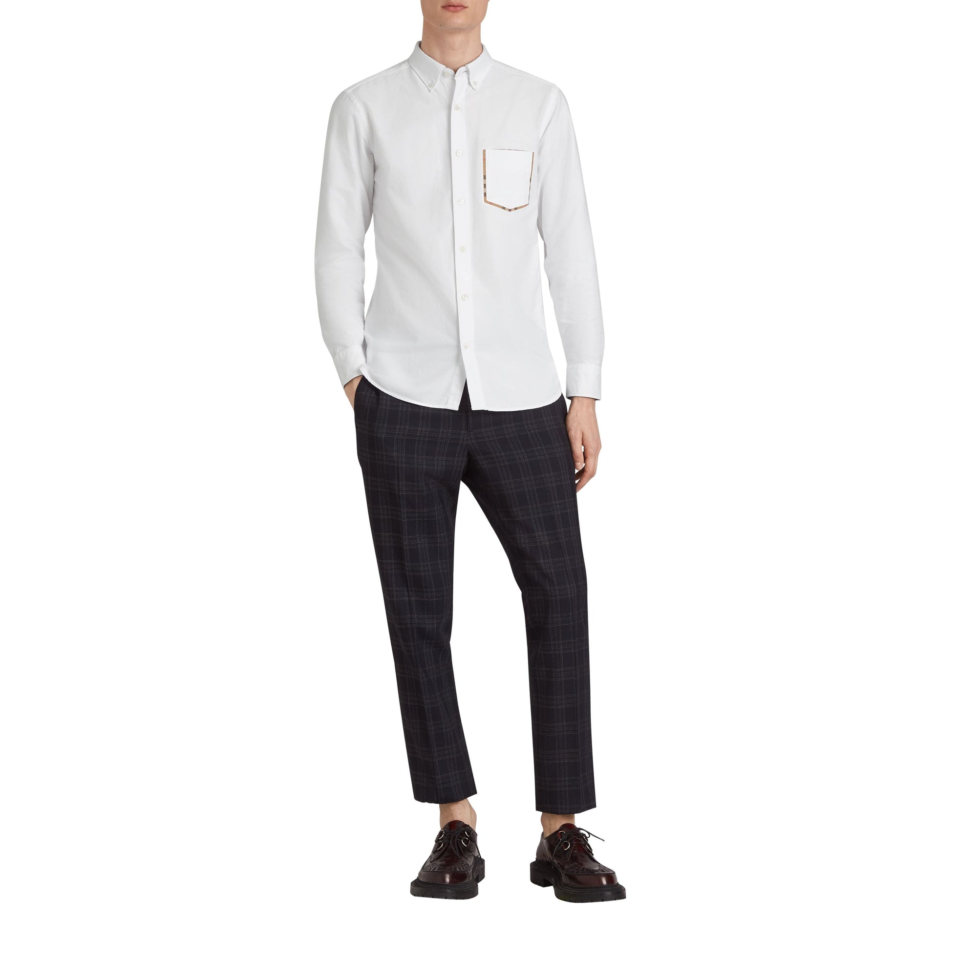Chemise Oxford en coton à détails check - White