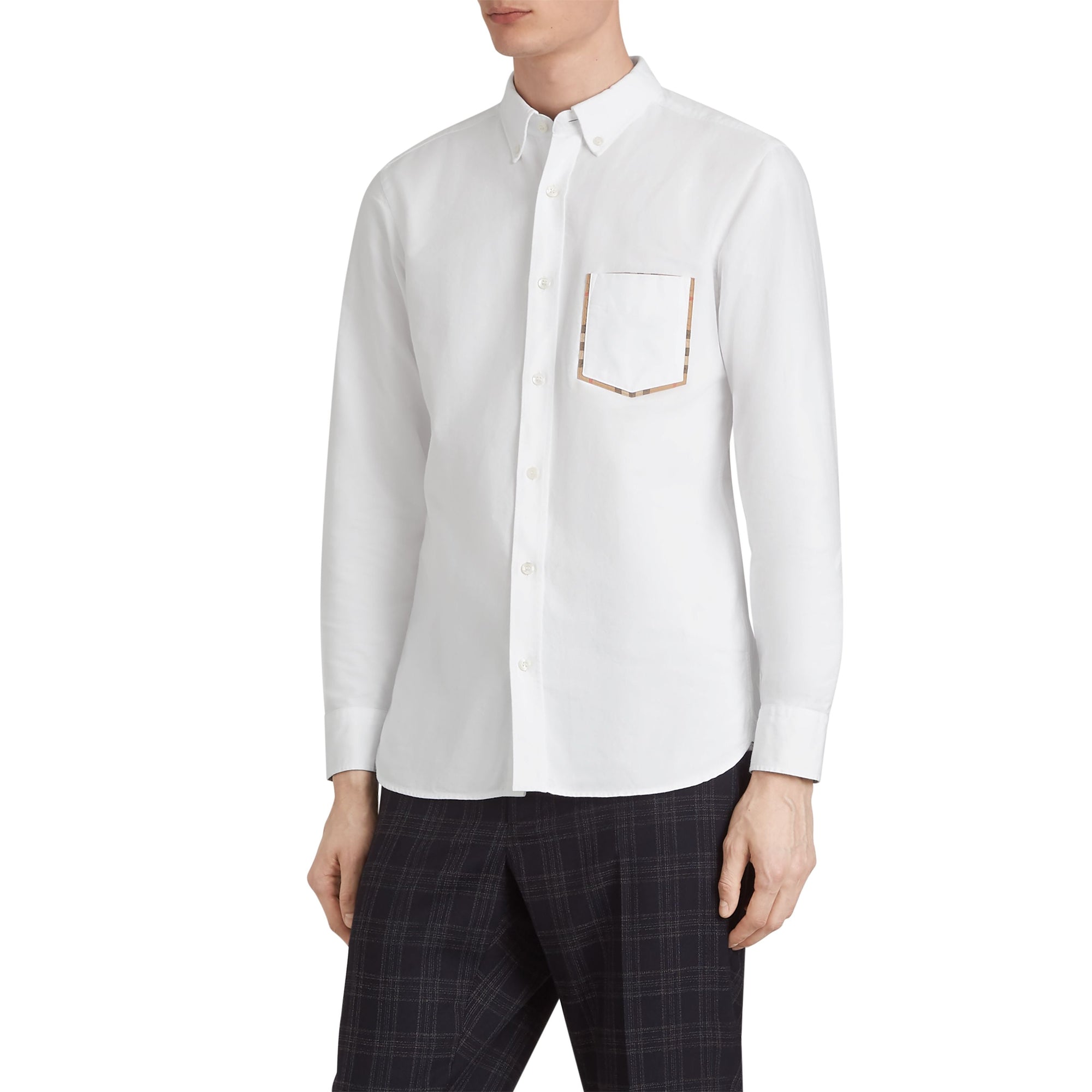Chemise Oxford en coton à détails check - White