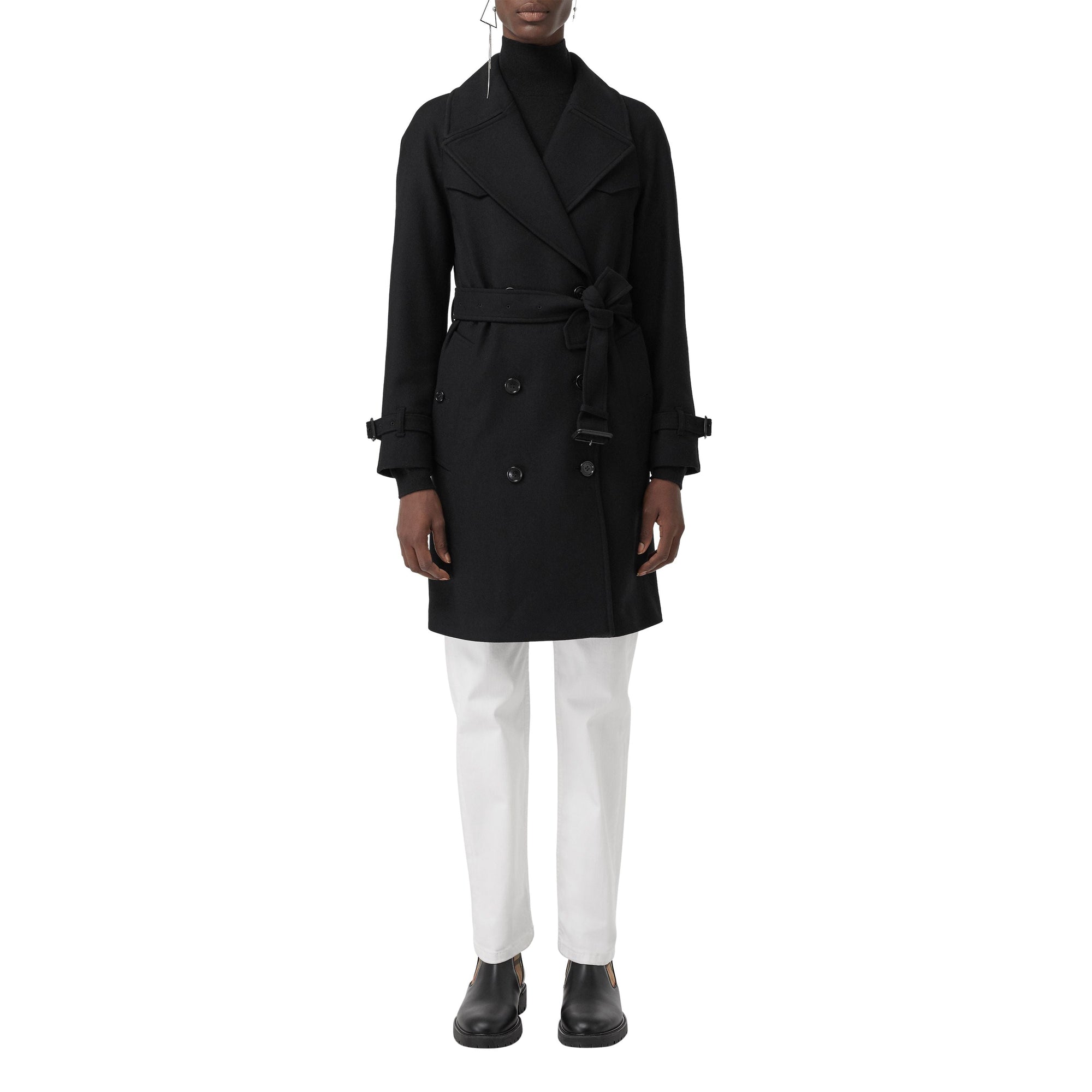 Trench-coat en laine et cachemire mélangés à chevrons - Black
