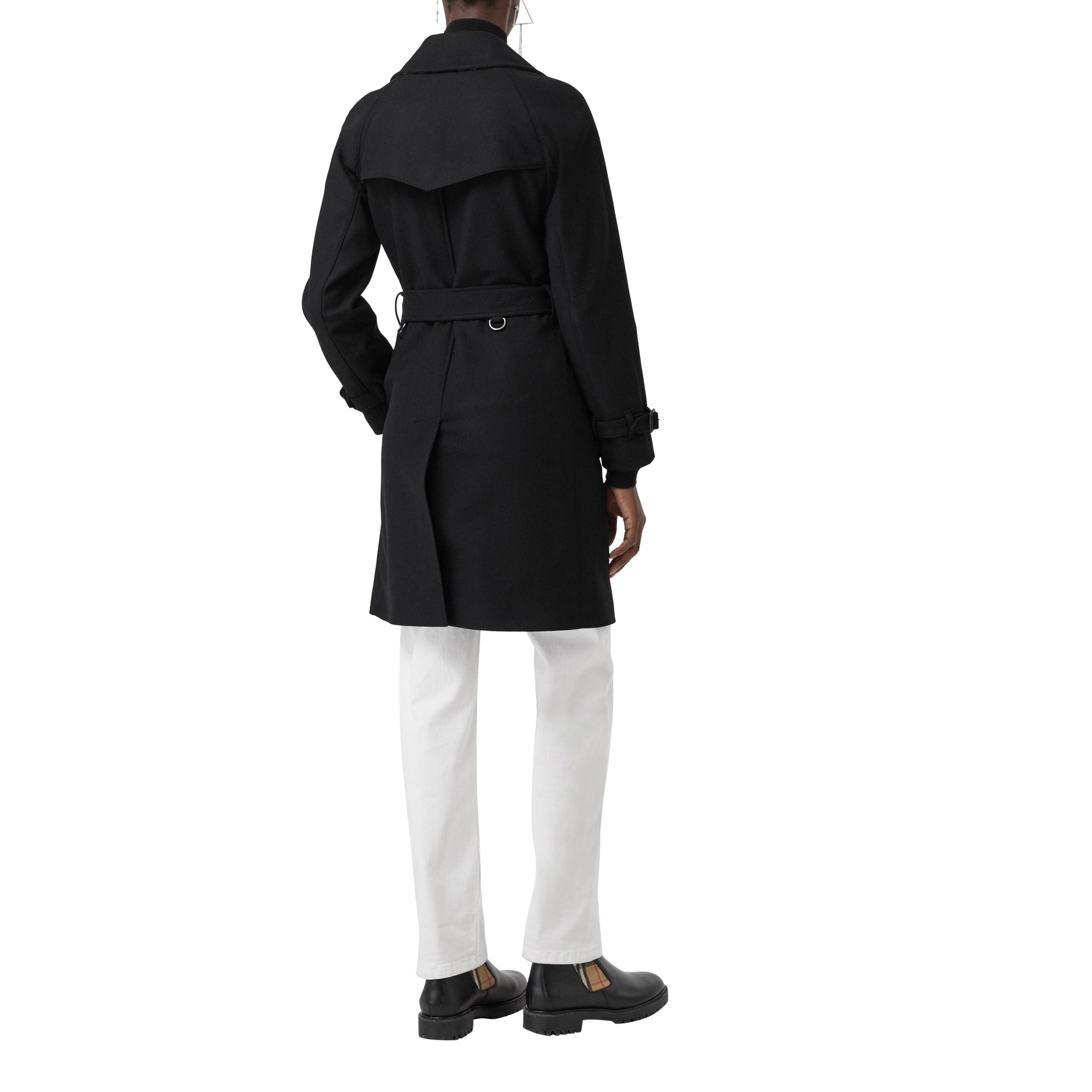 Trench-coat en laine et cachemire mélangés à chevrons - Black
