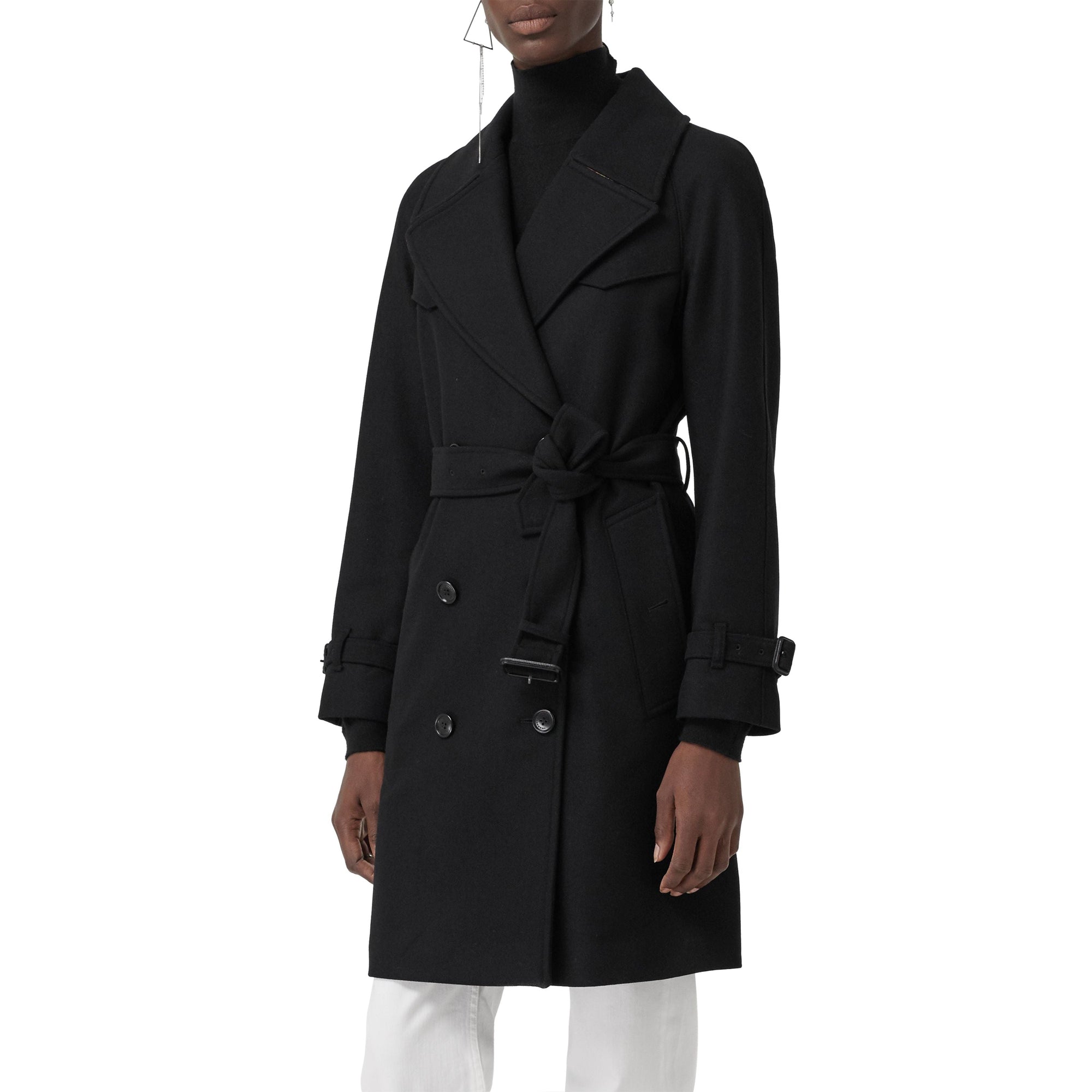 Trench-coat en laine et cachemire mélangés à chevrons - Black