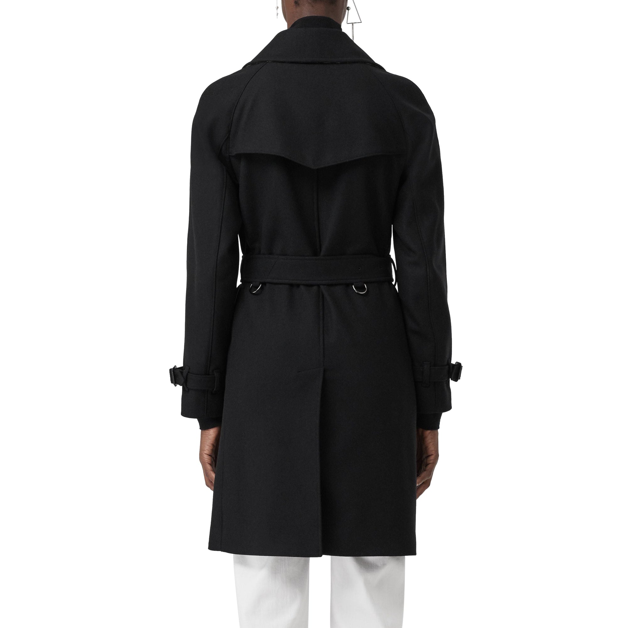 Trench-coat en laine et cachemire mélangés à chevrons - Black