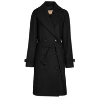 Trench-coat en laine et cachemire mélangés à chevrons - Black