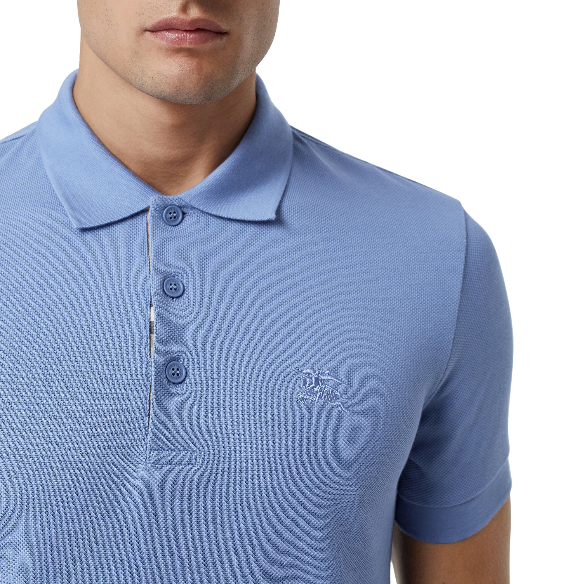 Polo en coton à motif check - Light Blue