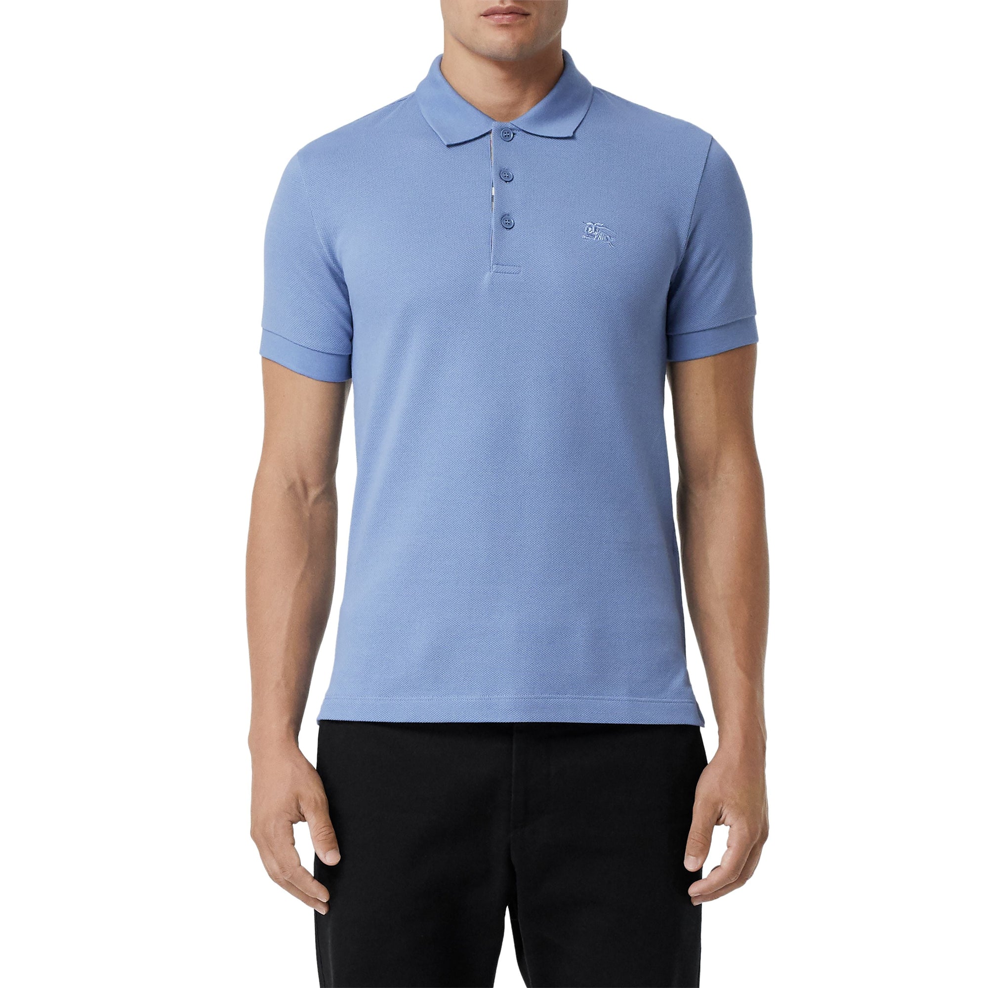 Polo en coton à motif check - Light Blue