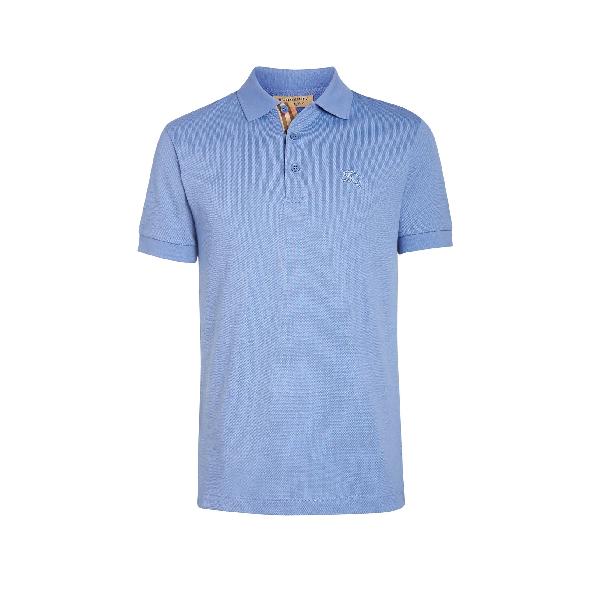Polo en coton à motif check - Light Blue