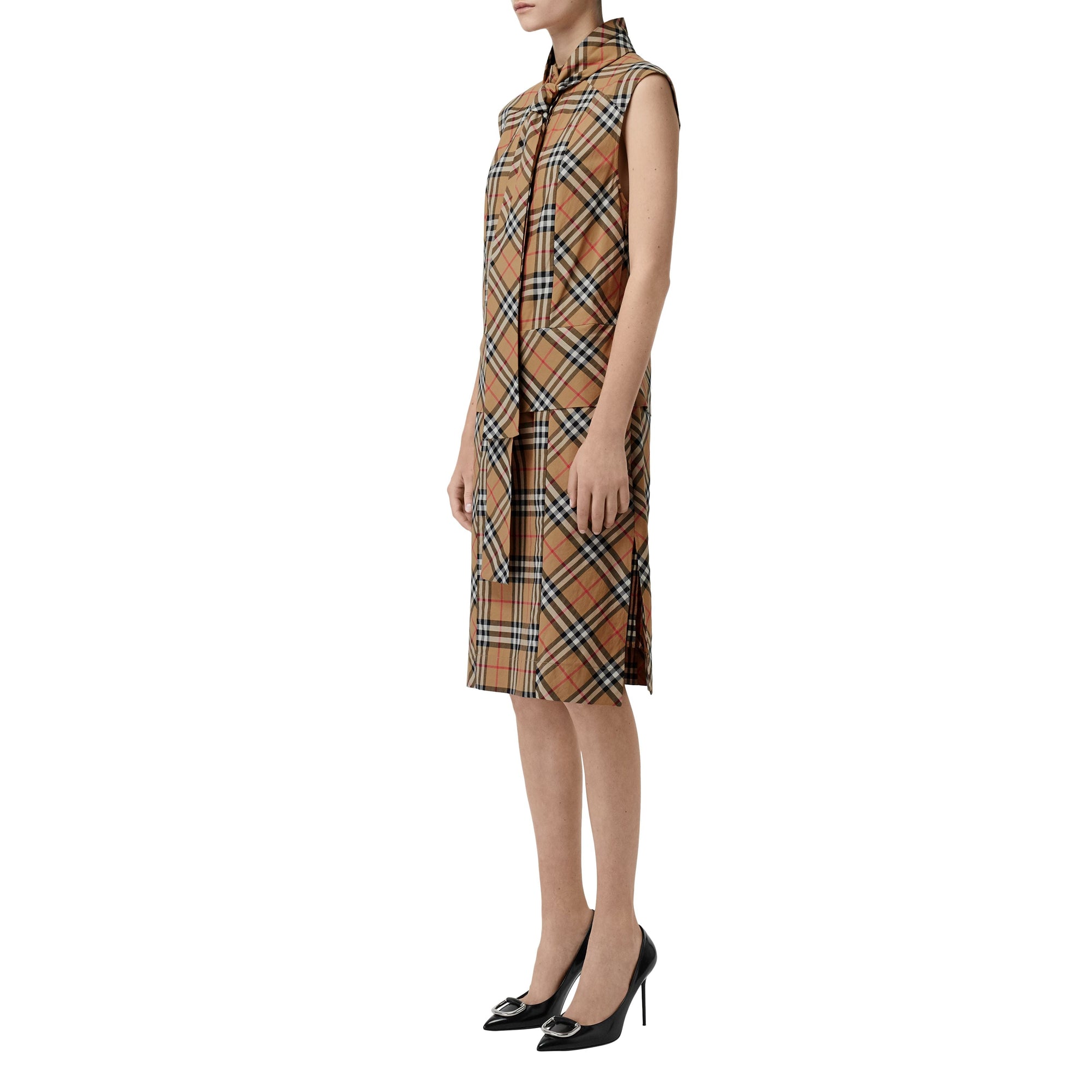 Robe à col lavallière et motif Vintage Check - Antique Yellow Check