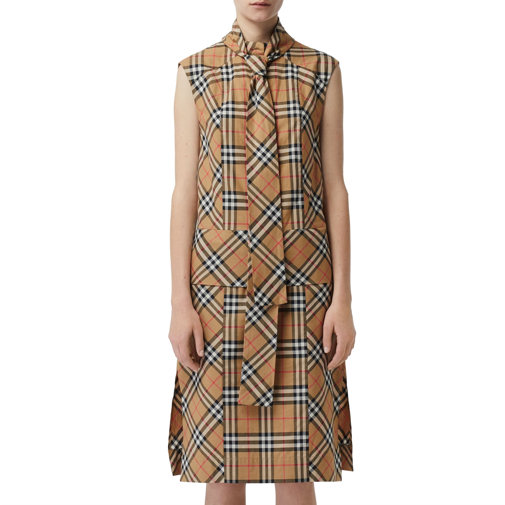Robe à col lavallière et motif Vintage Check - Antique Yellow Check