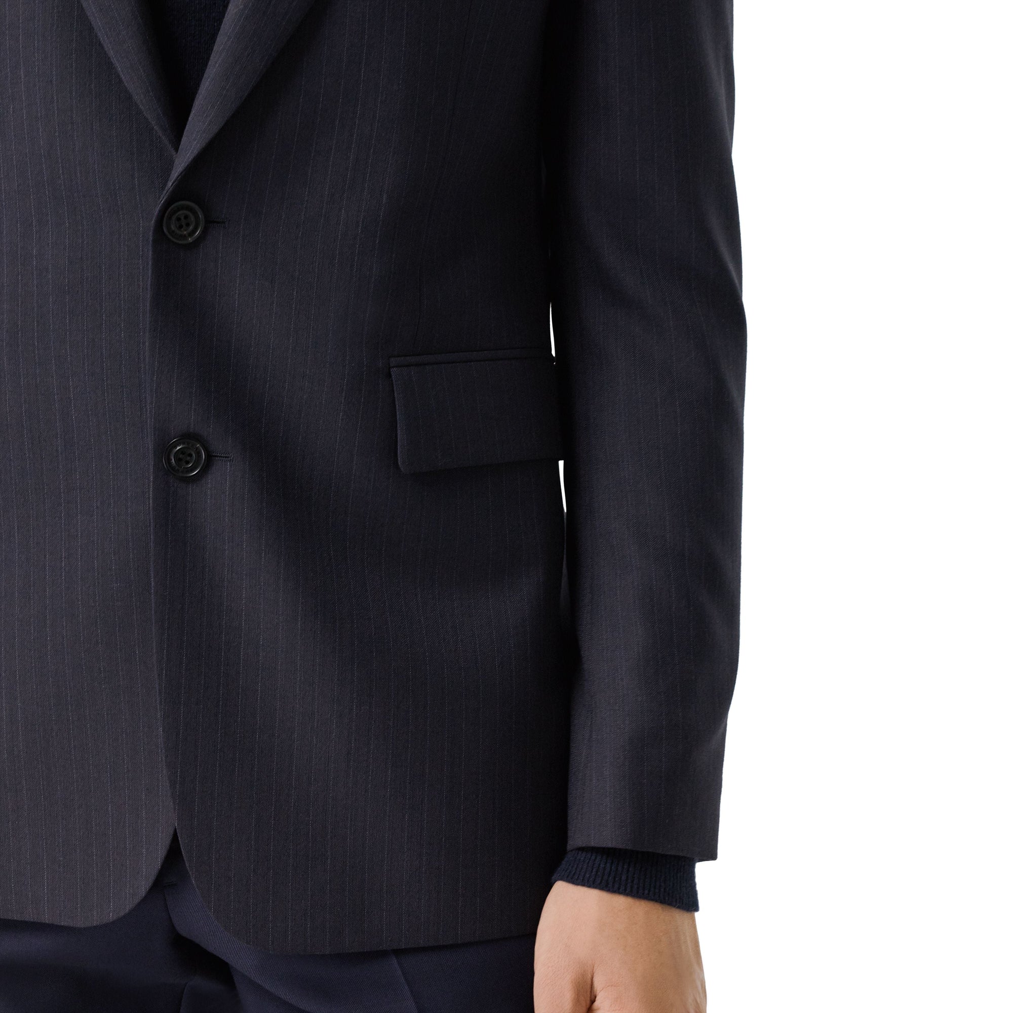 Veste de costume classique en laine à rayures fines - Navy