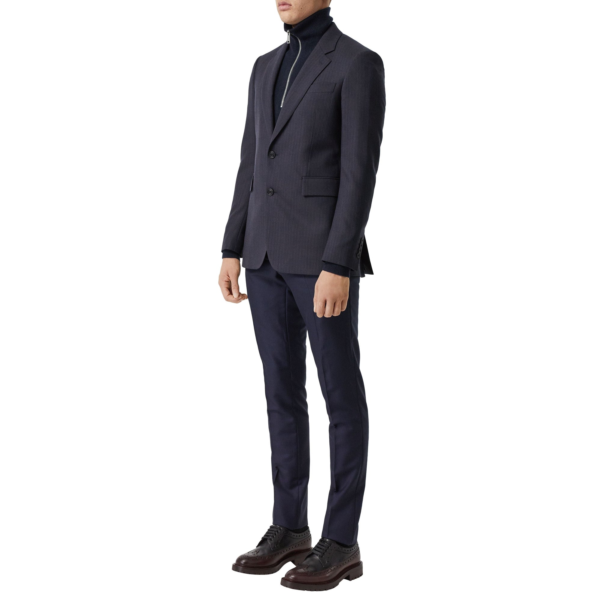 Veste de costume classique en laine à rayures fines - Navy