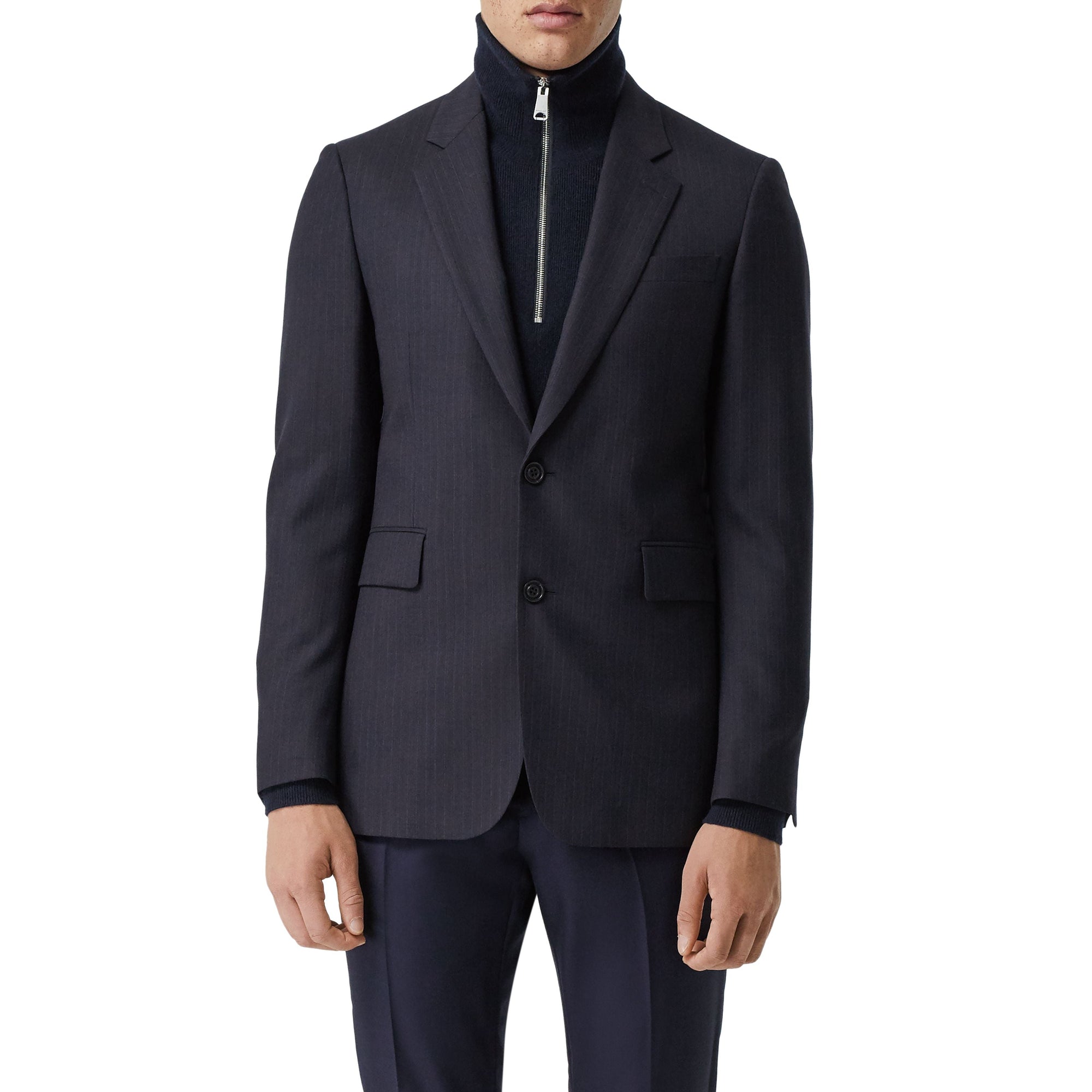 Veste de costume classique en laine à rayures fines - Navy