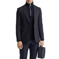 Veste de costume classique en laine à rayures fines - Navy