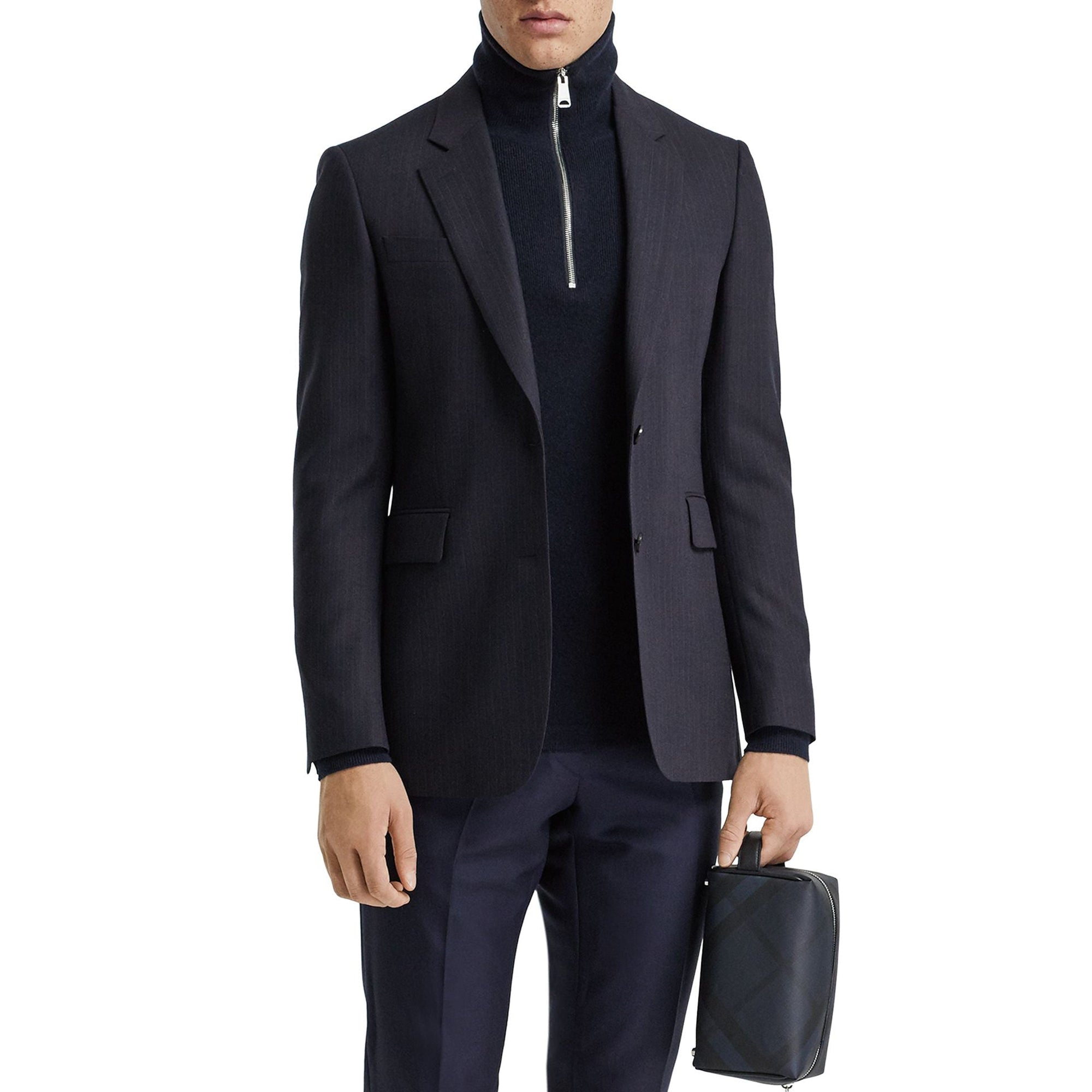 Veste de costume classique en laine à rayures fines - Navy