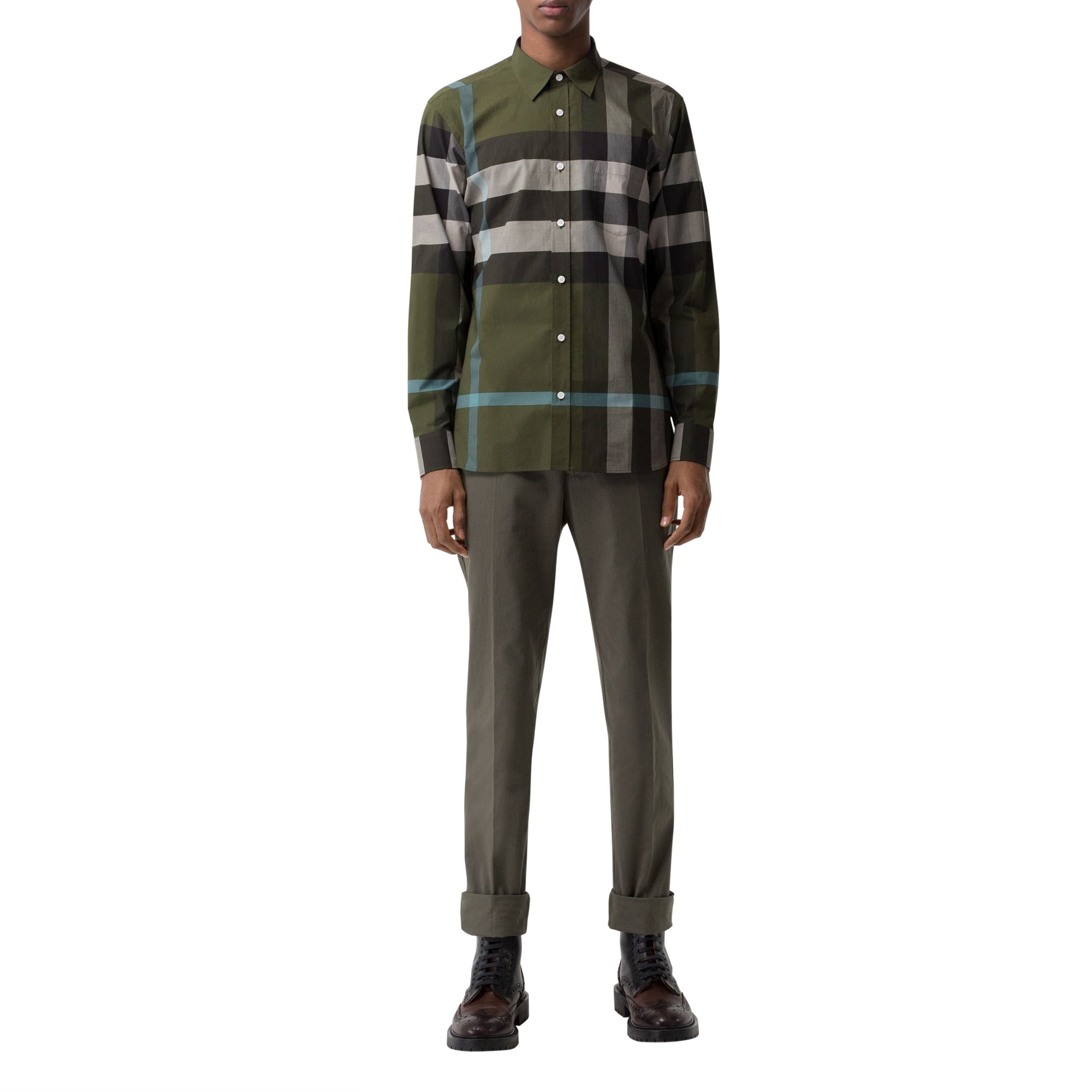 Chemise en coton extensible à motif check - Antique Green Check