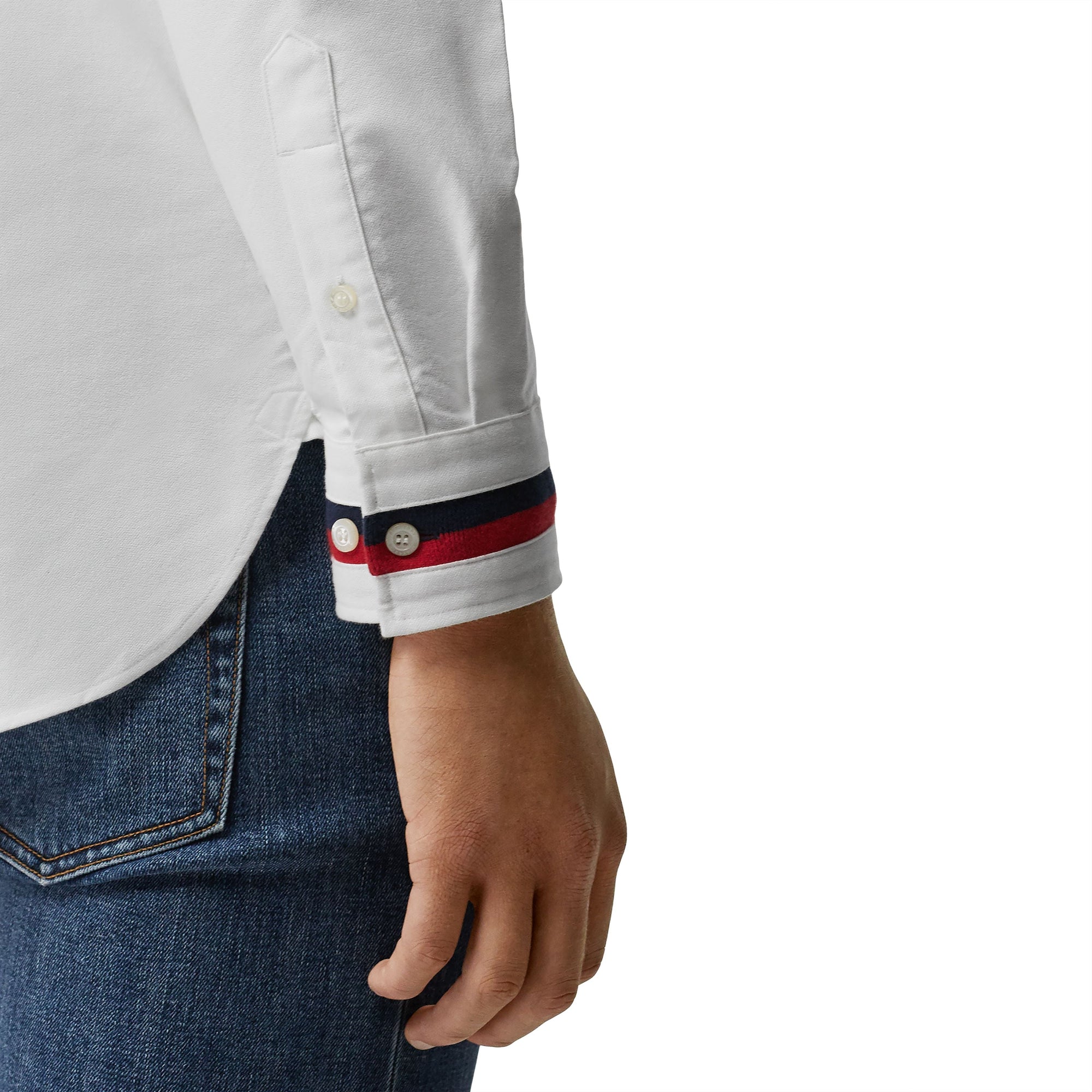 Chemise Oxford en coton à détails en maille - White