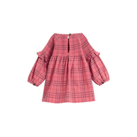 Robe en coton à motif Check avec volants - Coral Red