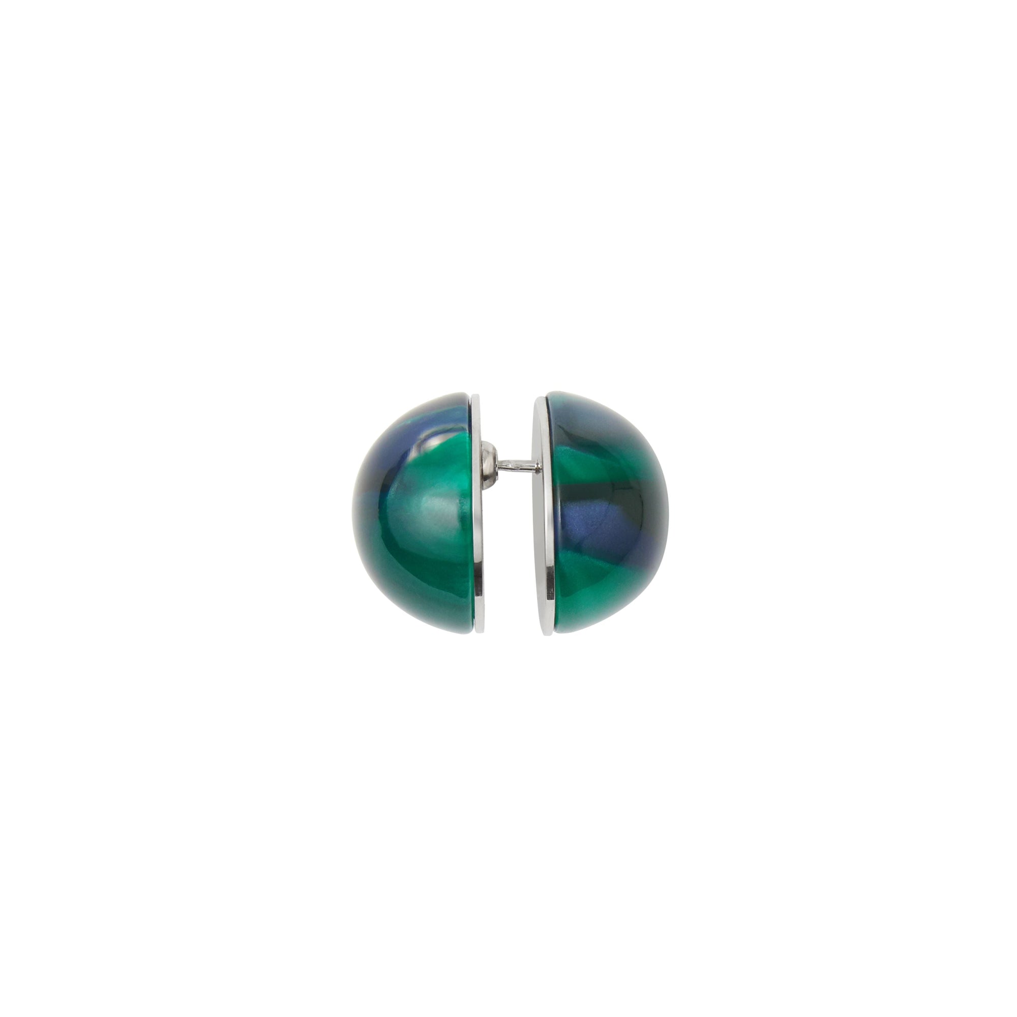 Boucles d'oreilles rondes en résine marbrée - Palladio & Ocean Green