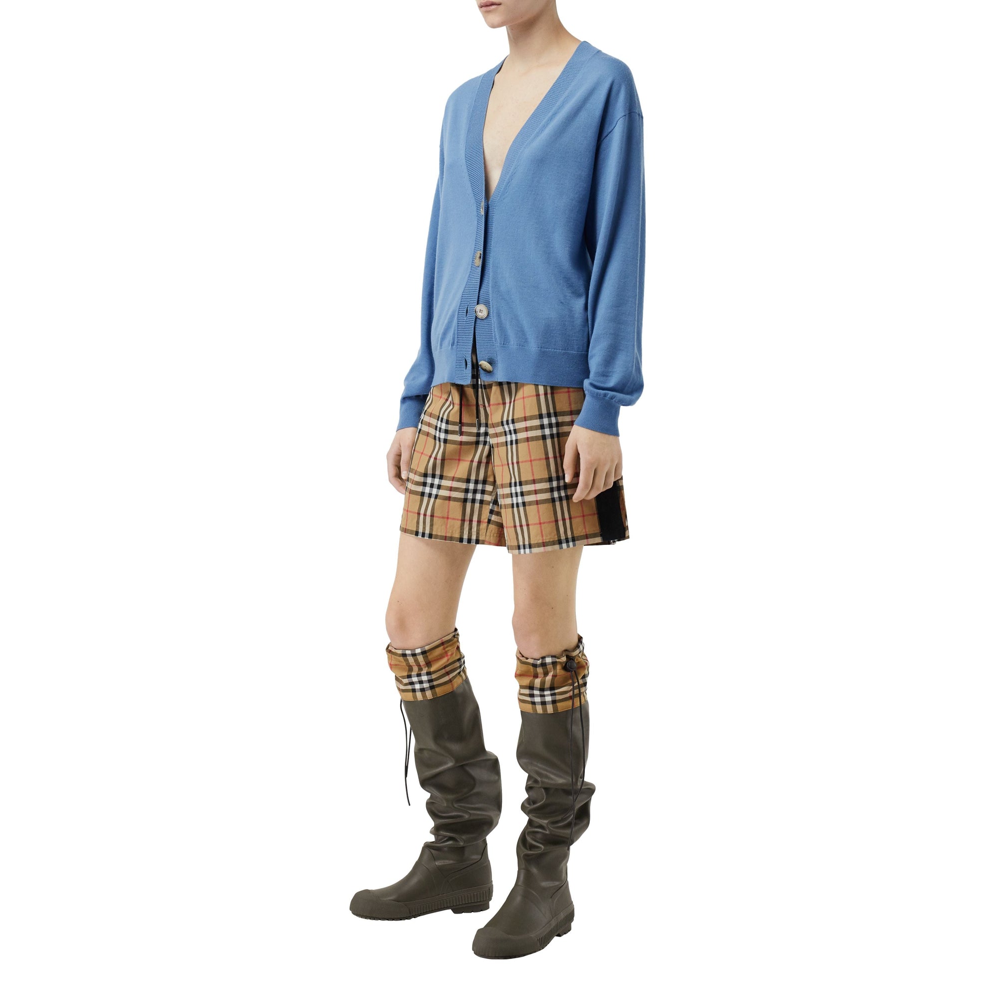 Cardigan en laine mérinos à logo - Pebble Blue