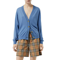 Cardigan en laine mérinos à logo - Pebble Blue