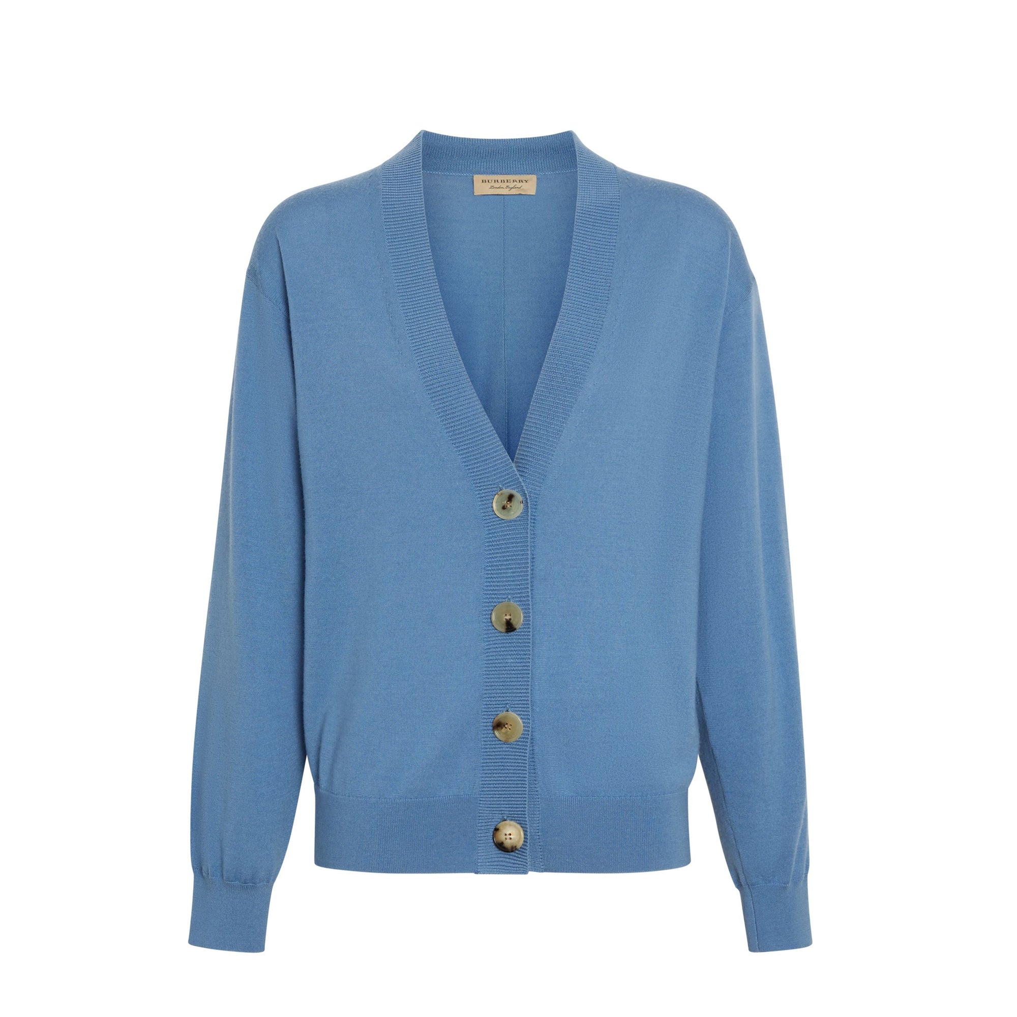 Cardigan en laine mérinos à logo - Pebble Blue