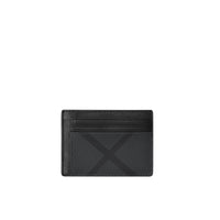 Porte-cartes en tissu London check et cuir - Charcoal & Black
