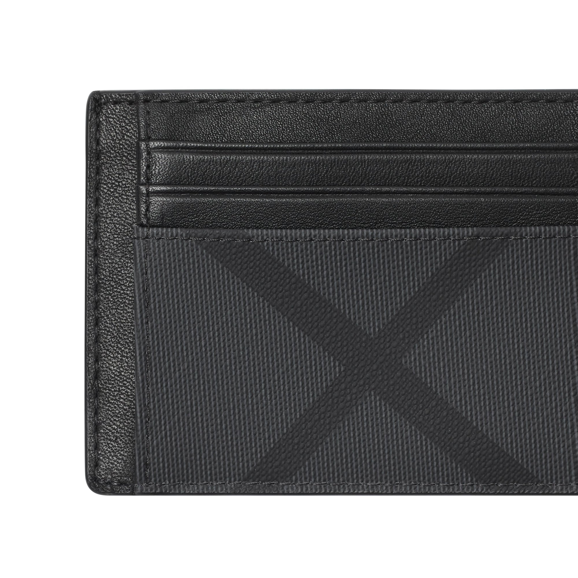 Porte-cartes en tissu London check et cuir - Charcoal & Black