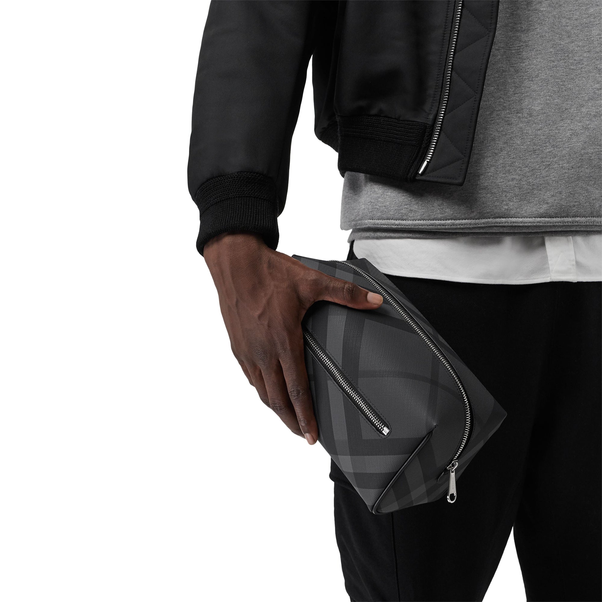 Pochette en cuir à motif London check - Charcoal & Black