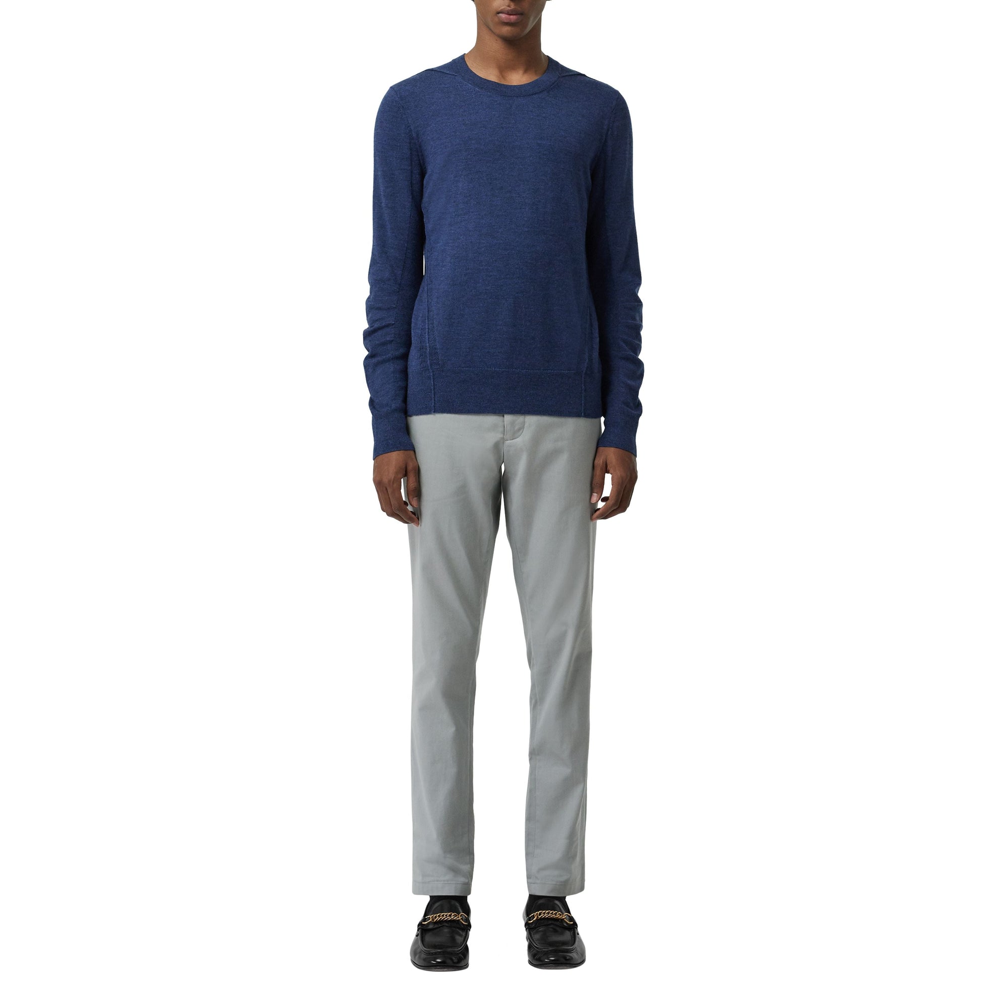 Pull en laine mérinos à détails en maille côtelée - Storm Blue