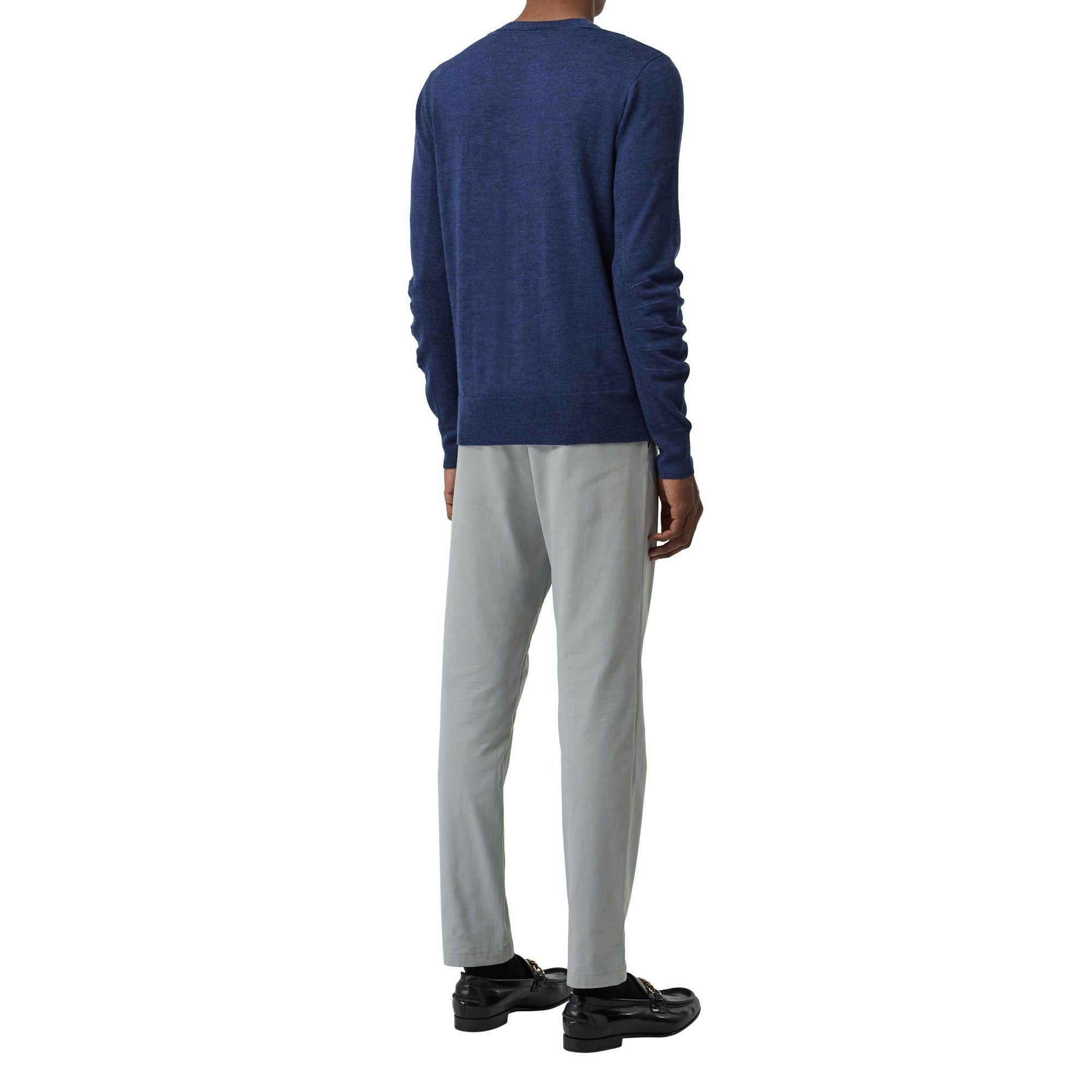 Pull en laine mérinos à détails en maille côtelée - Storm Blue