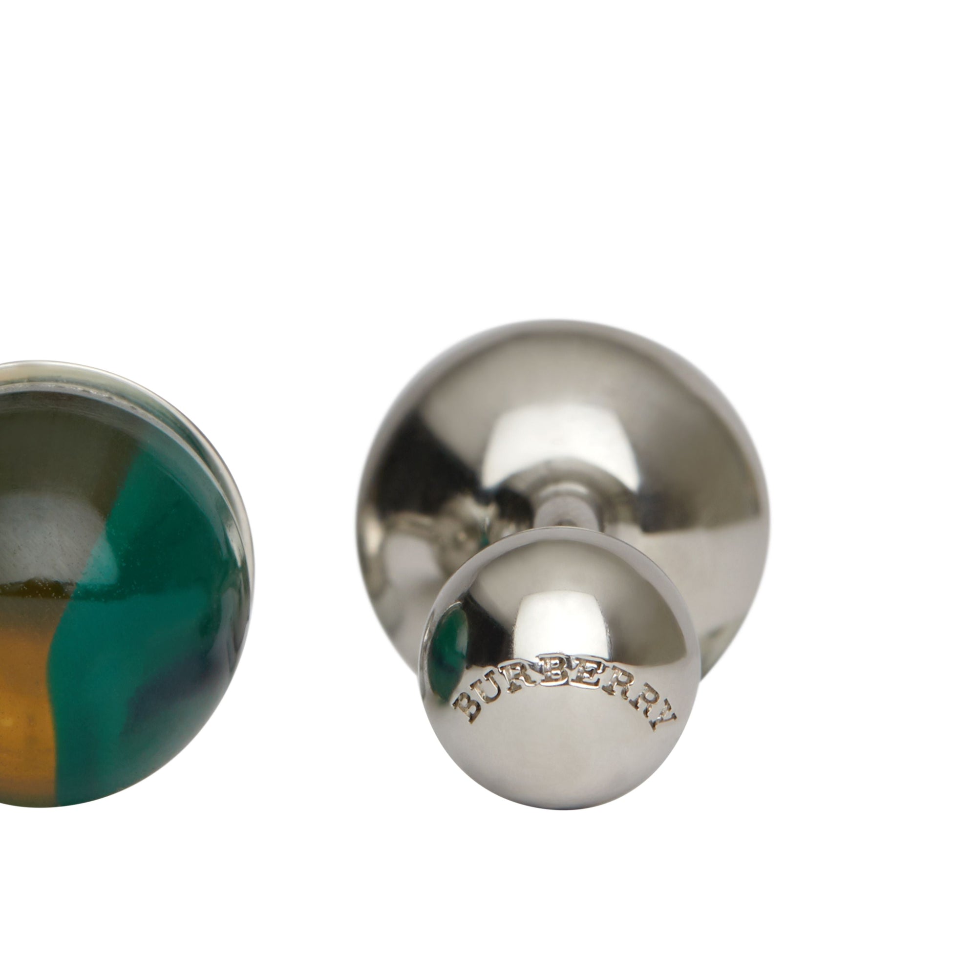 Boutons de manchette ronds en laiton et marbre - Silver & Green