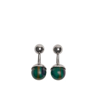 Boutons de manchette ronds en laiton et marbre - Silver & Green