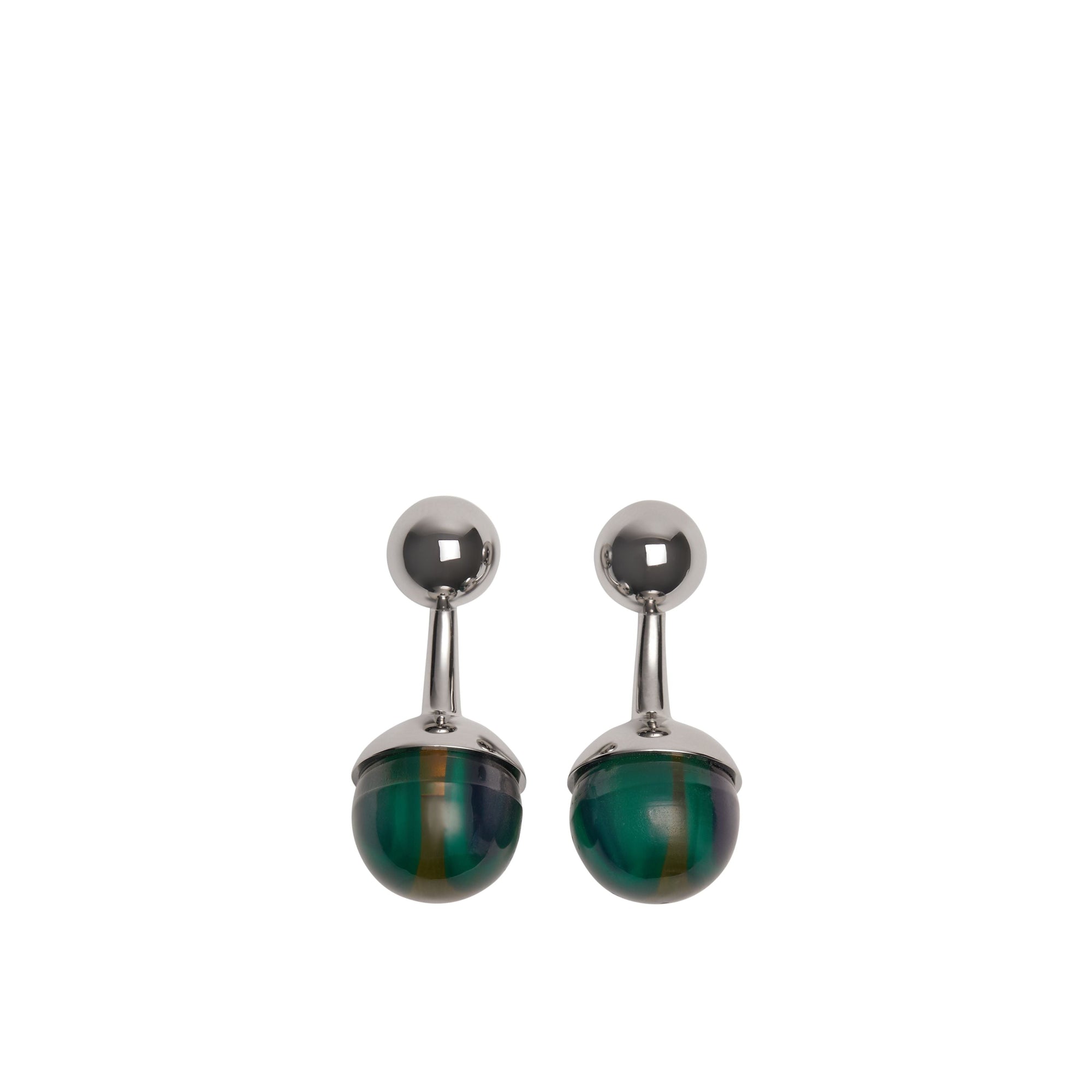 Boutons de manchette ronds en laiton et marbre - Silver & Green