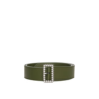 Ceinture en cuir à boucle et cristaux - Dark Olive