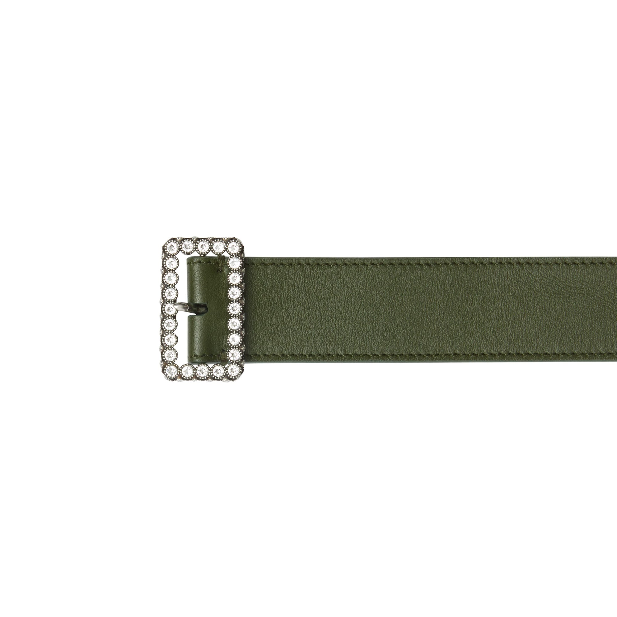 Ceinture en cuir à boucle et cristaux - Dark Olive