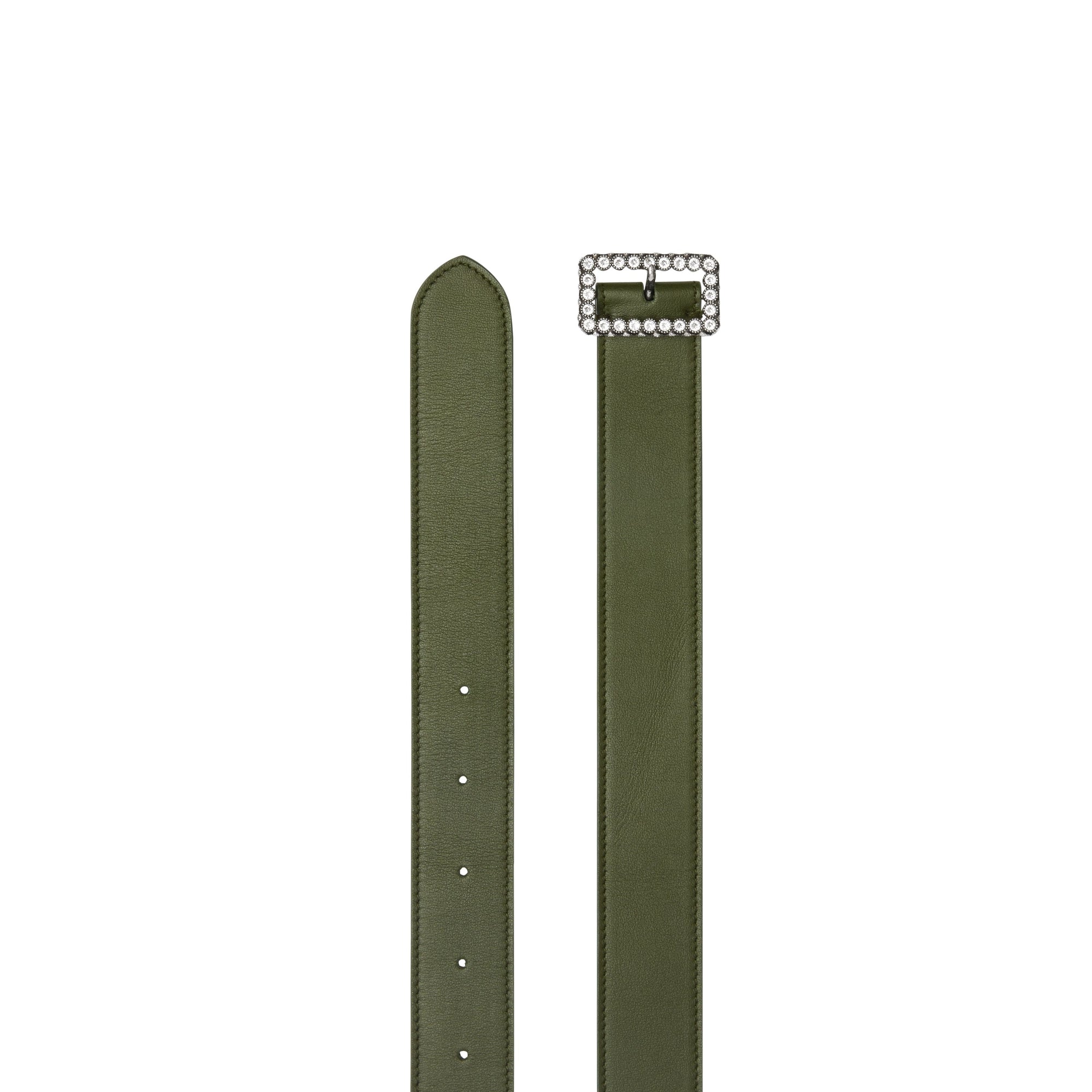 Ceinture en cuir à boucle et cristaux - Dark Olive