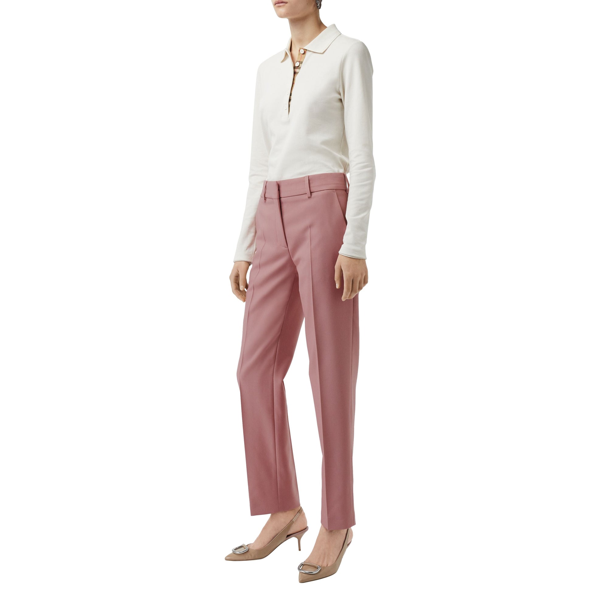 Pantalon tailleur droit en laine mélangée - Chalk Pink