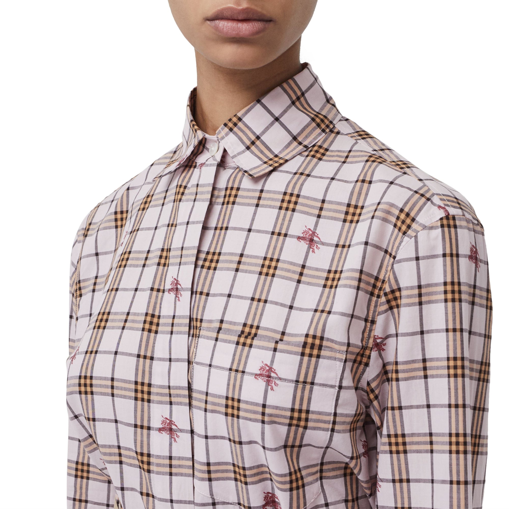 Chemise en coton à motif check et fil coupé - Alabaster Pink